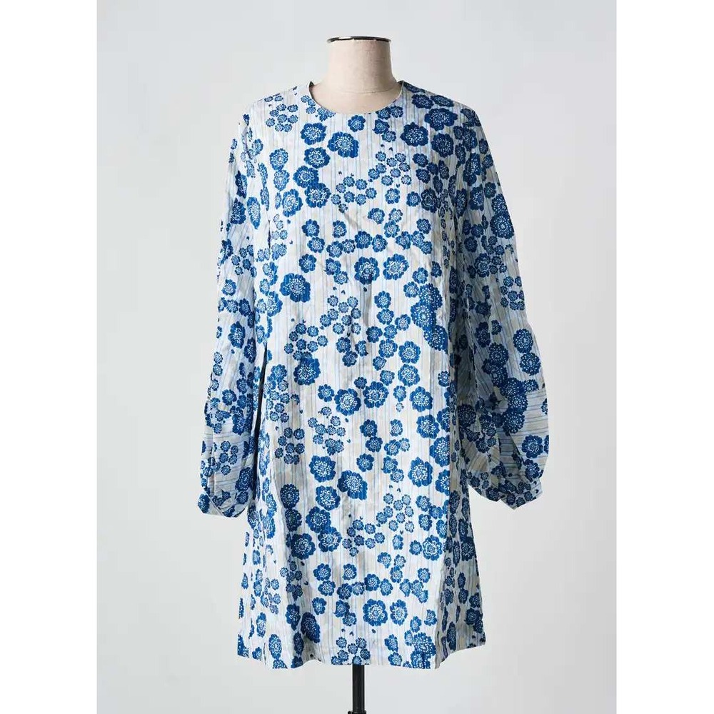 Samsoe Samsoe Aram Short Dress Poppy St Blue Floral Pinstripe Mini Long Sleeve S